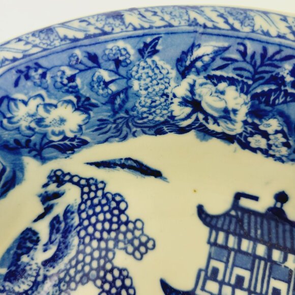 Vintage Blue & White VictorianWare Ironstone Bowl Chinoiserie Pagoda Blue Willow - Picture 13 of 15